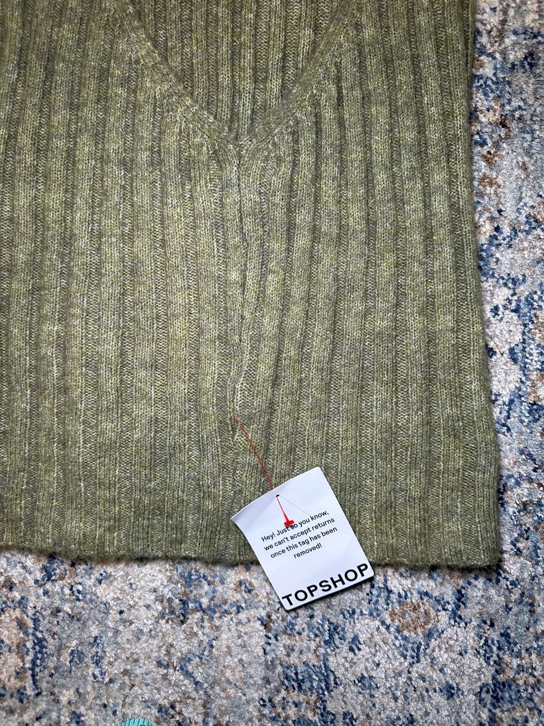 NWT Topshop Ribbed Knit Mini Sweater Dress Size L Green Open Back 4