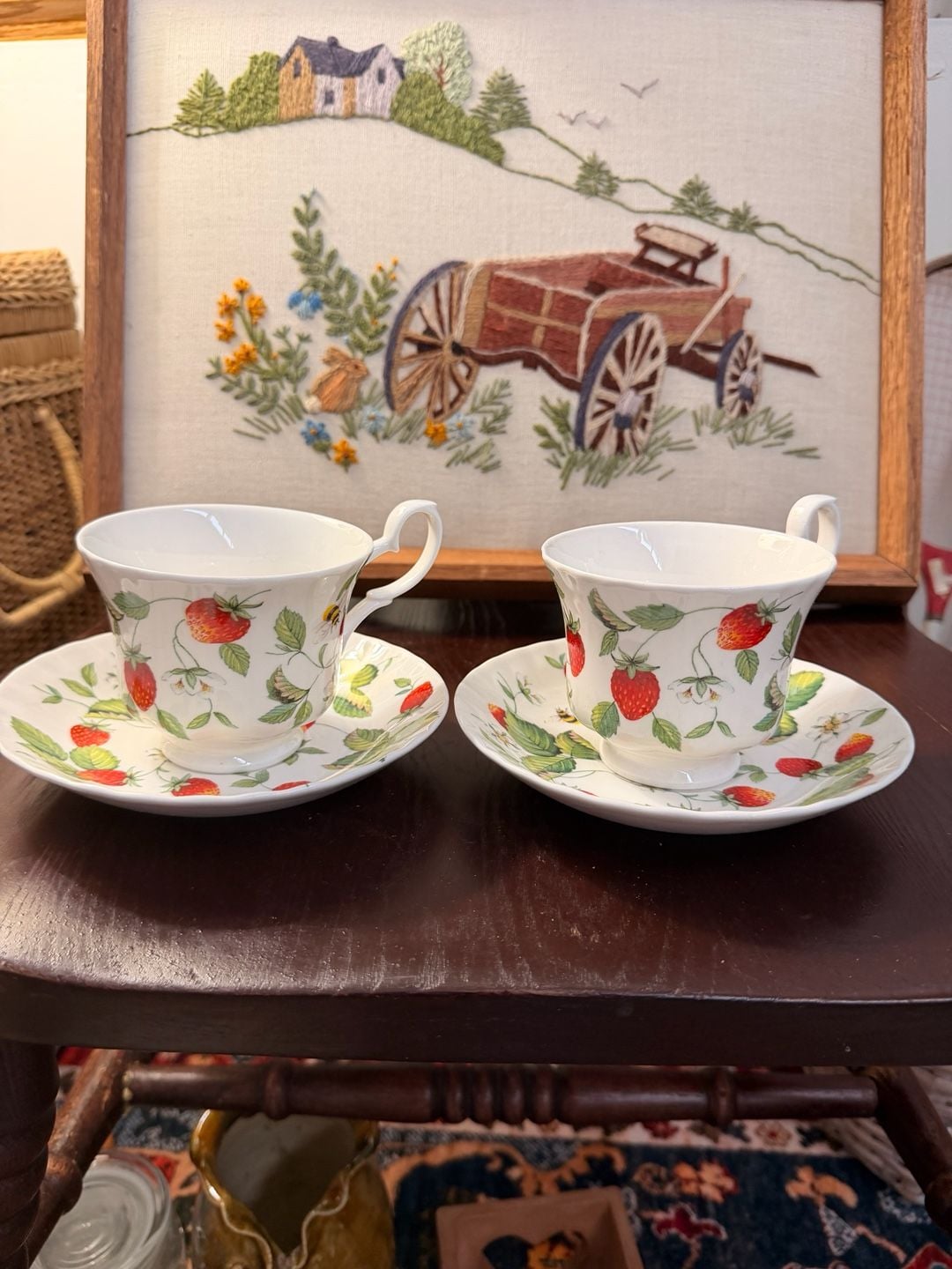Strawberry Tea Cup & Saucer Set Roy Kirkham Vintage Fine Bone China England 1