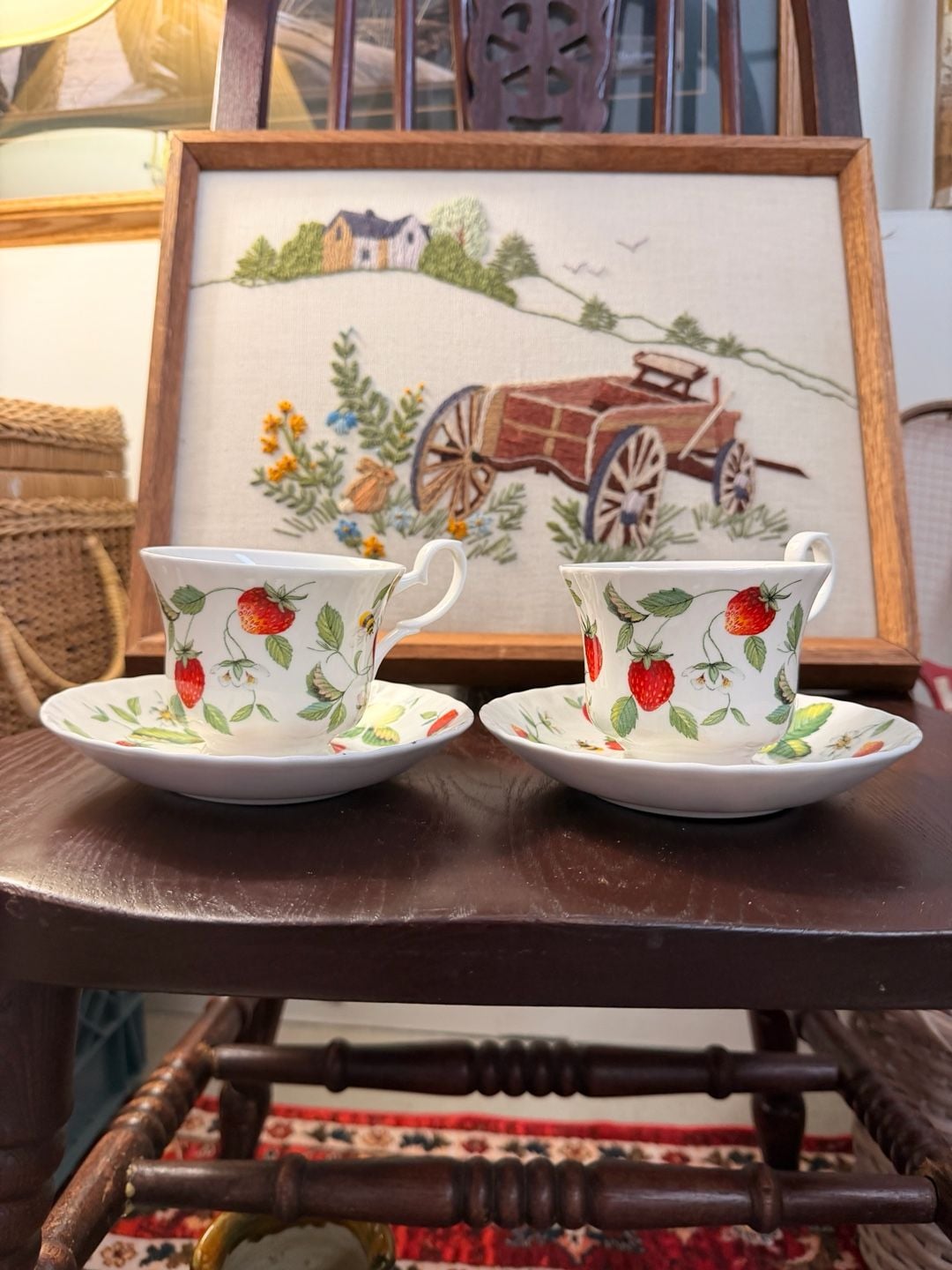 Strawberry Tea Cup & Saucer Set Roy Kirkham Vintage Fine Bone China England 12