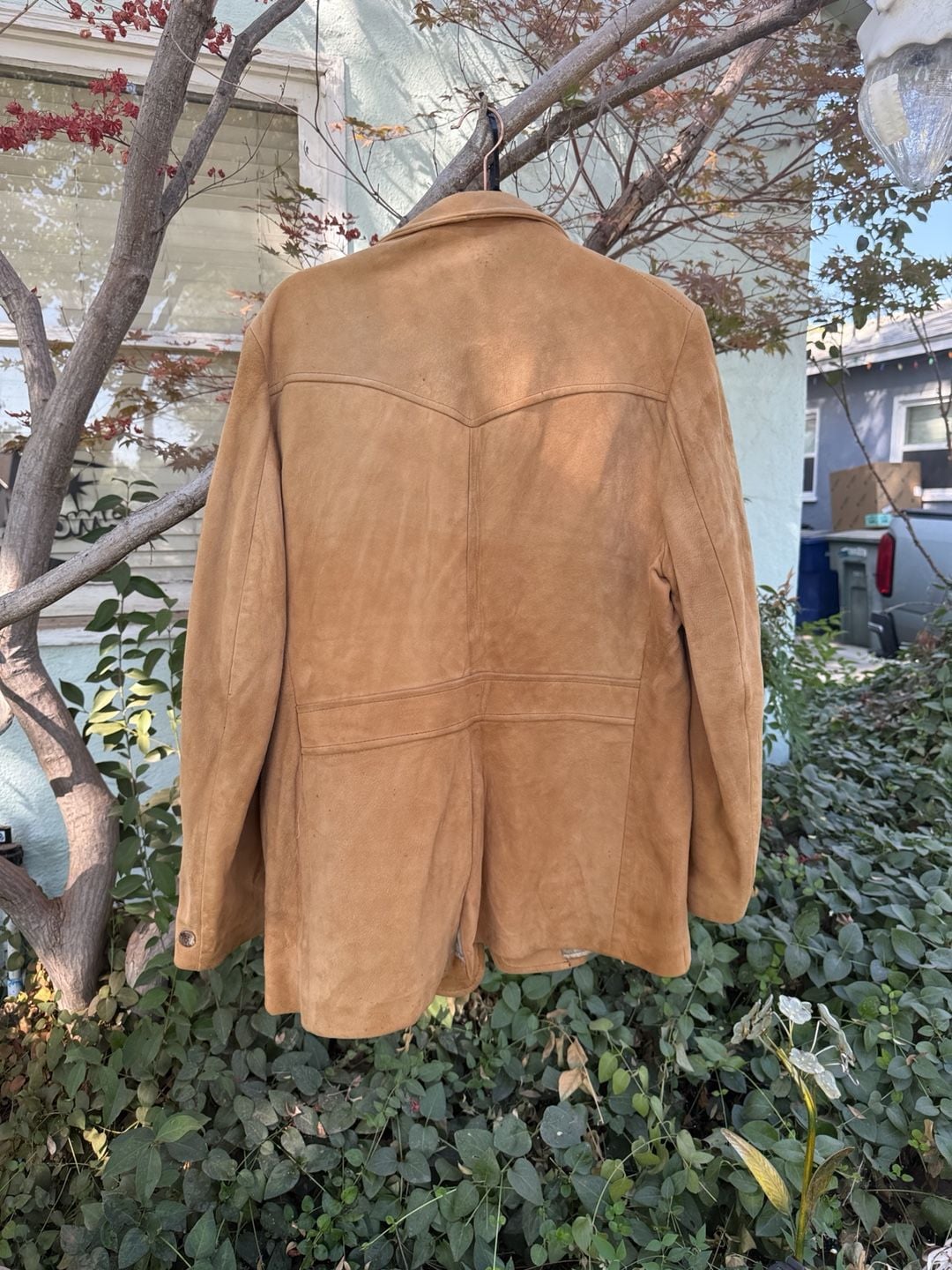 Womens (Mens) Puritan Vintage Suede Leather Western Blazer Jacket Tan Measurements in description 4