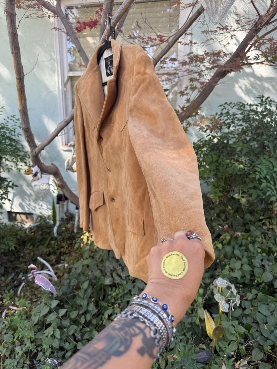 Womens (Mens) Puritan Vintage Suede Leather Western Blazer Jacket Tan Measurements in description 11