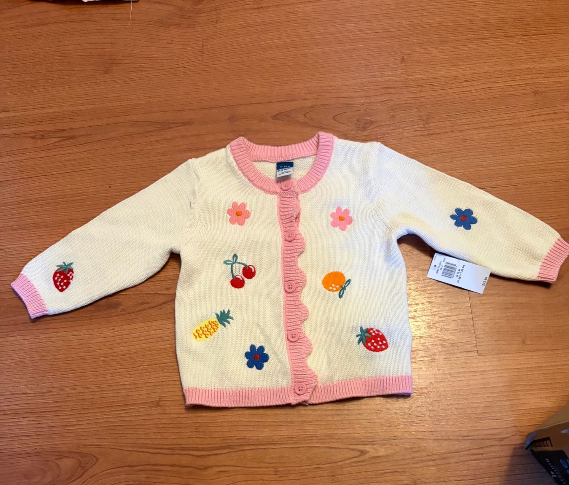 Baby Gap Cardigan Size 6-12M White Fruit Floral Knit Sweater 3