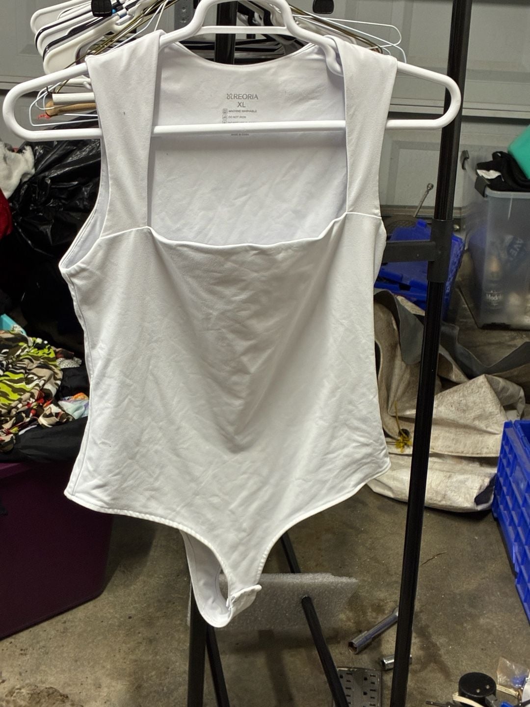 REORIA Bodysuit Size XL White Square Neck Tank Top 1