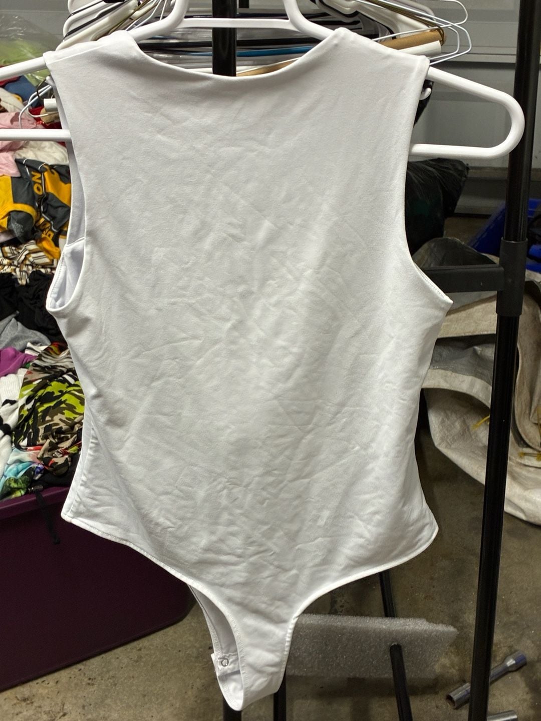 REORIA Bodysuit Size XL White Square Neck Tank Top 2