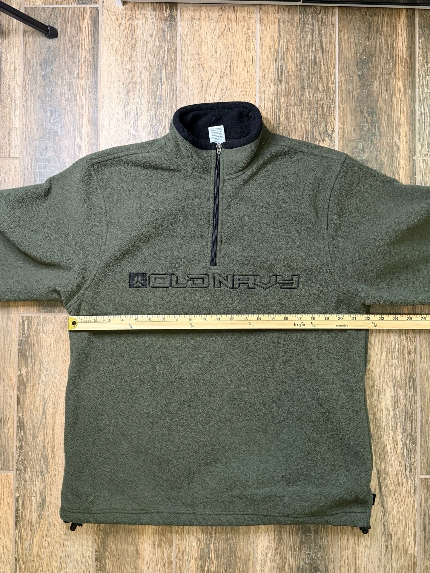 Vintage Old Navy 1/4 Zip Fleece Pullover Spell Out Size L Green Embroidered Logo 7