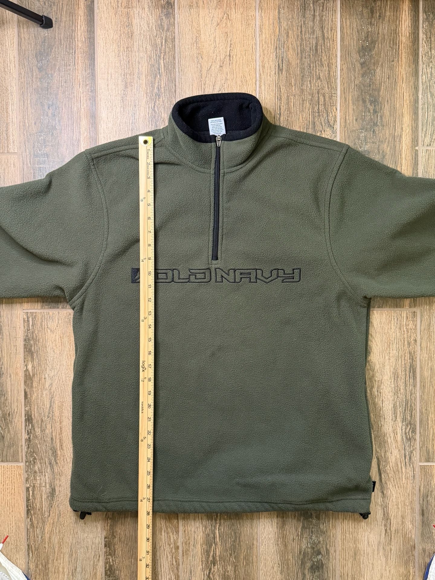 Vintage Old Navy 1/4 Zip Fleece Pullover Spell Out Size L Green Embroidered Logo 8