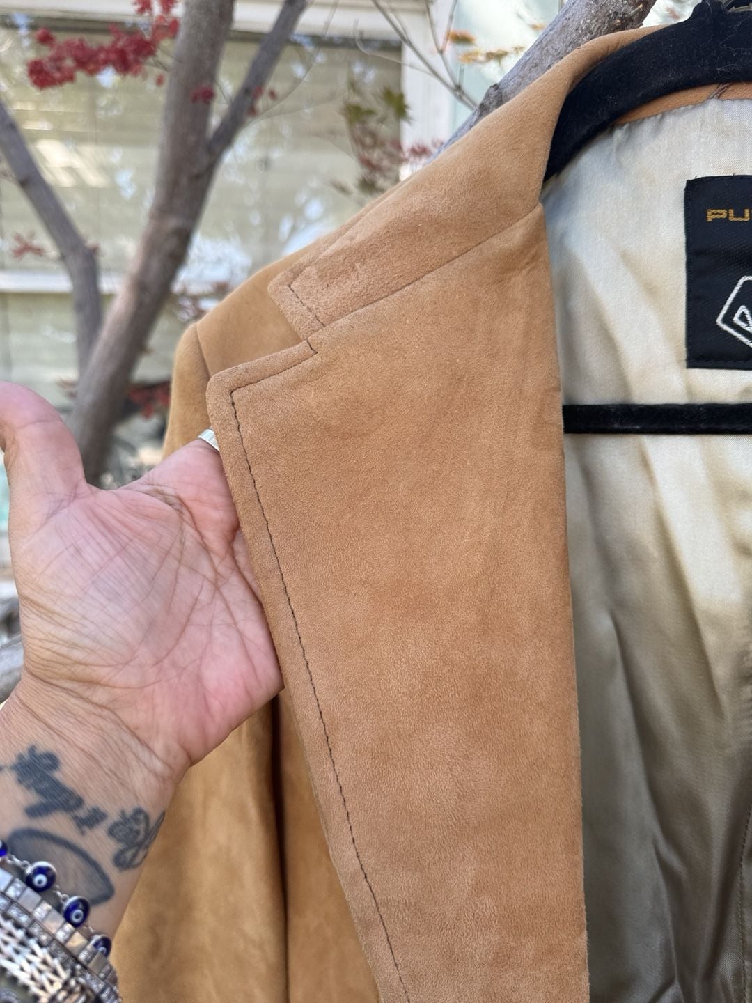 Womens (Mens) Puritan Vintage Suede Leather Western Blazer Jacket Tan Measurements in description 14
