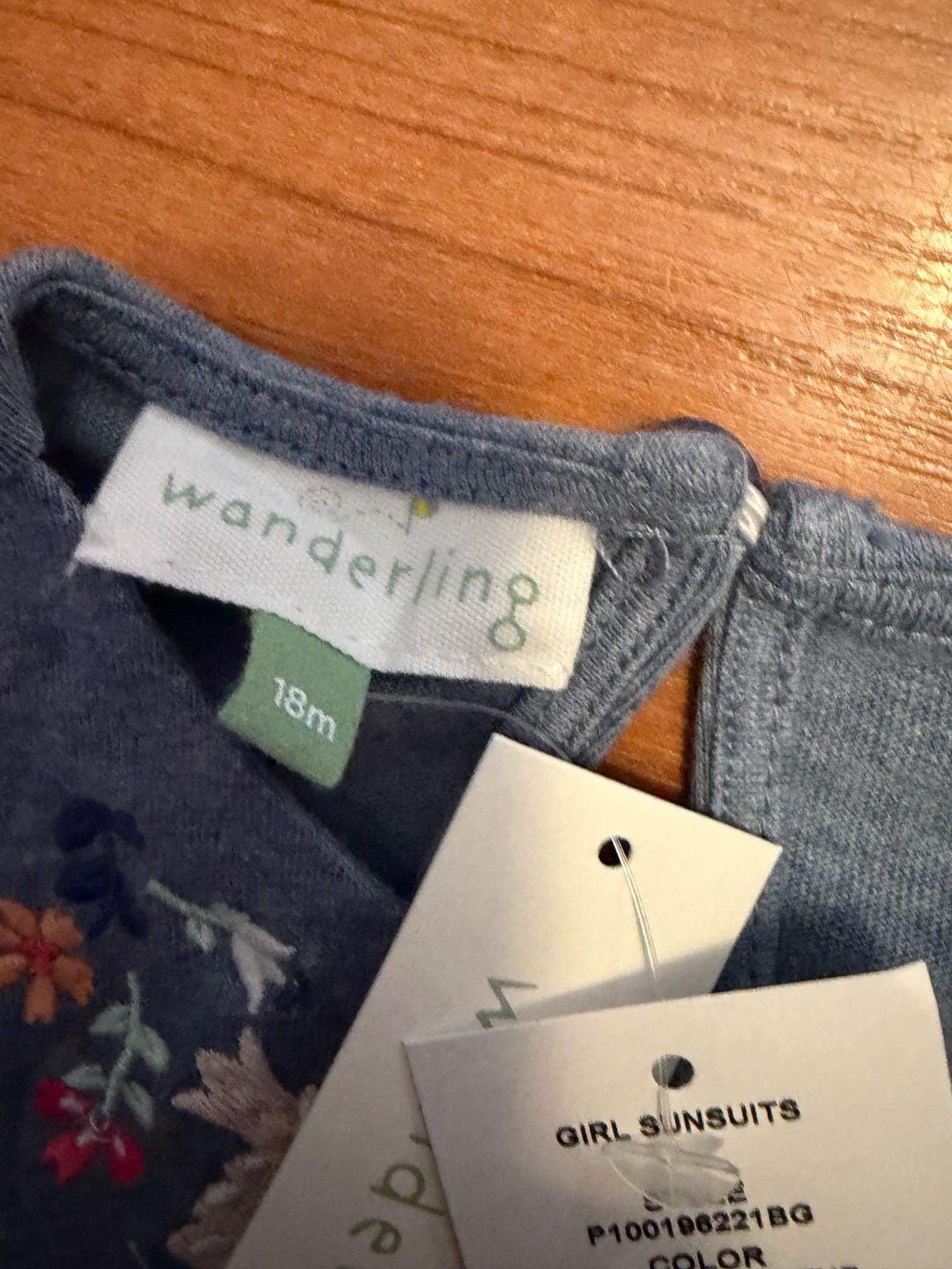 Wanderling Girl Sunsuit Size 18M Blue Floral Embroidered Ruffle 5