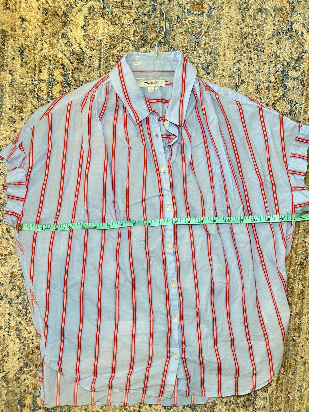 100% Cotton Madewell Short Sleeve Button Up Shirt Size S Blue Red Striped 6