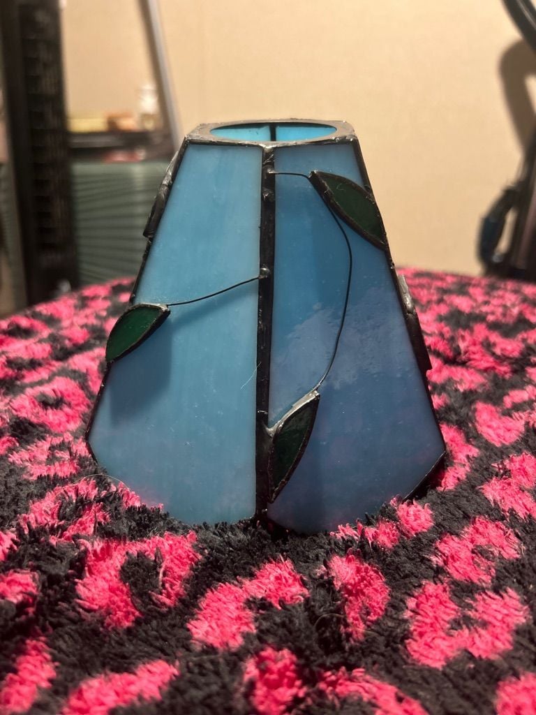 Stained Glass Blue Lamp Shade with Green Leaves 1