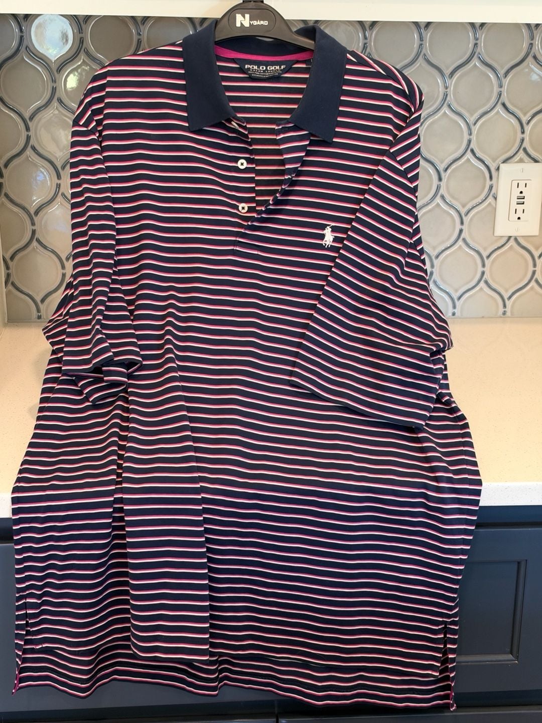 Polo Golf Ralph Lauren Striped Polo Shirt Size Large Navy Pink White 1