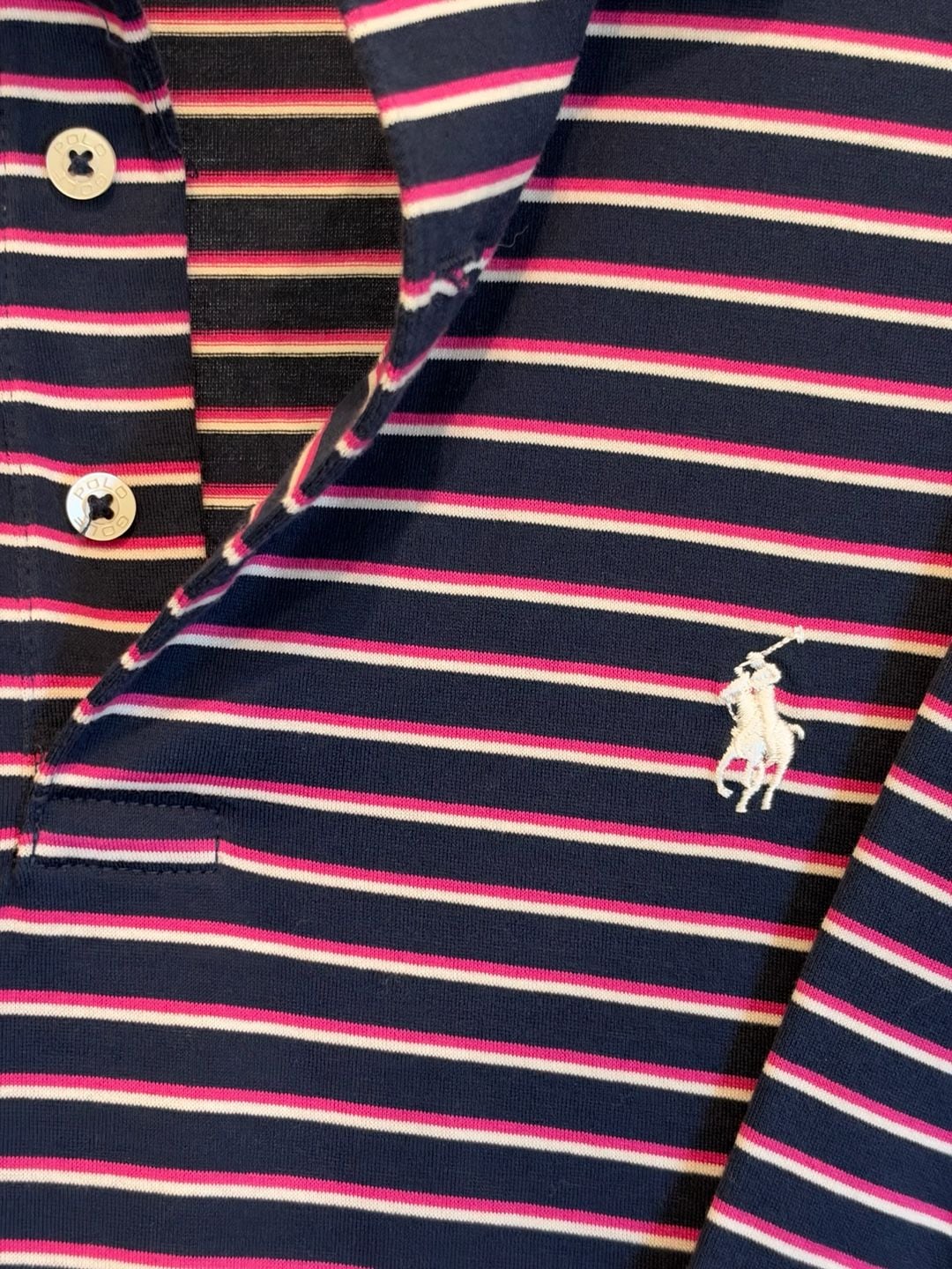Polo Golf Ralph Lauren Striped Polo Shirt Size Large Navy Pink White 2