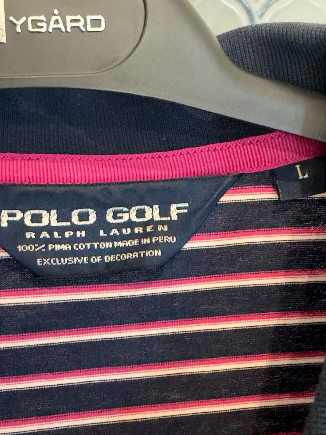 Polo Golf Ralph Lauren Striped Polo Shirt Size Large Navy Pink White 3