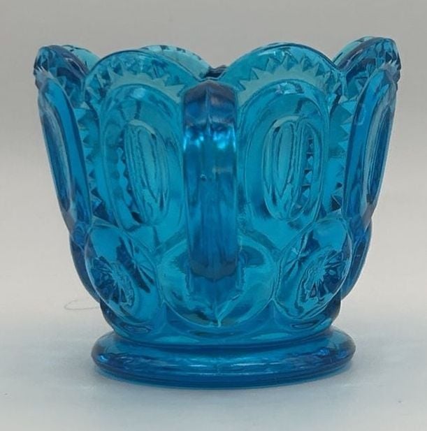 Vintage Blue LE Smith Moon And Stars Open Double Handled Sugar Bowl 2