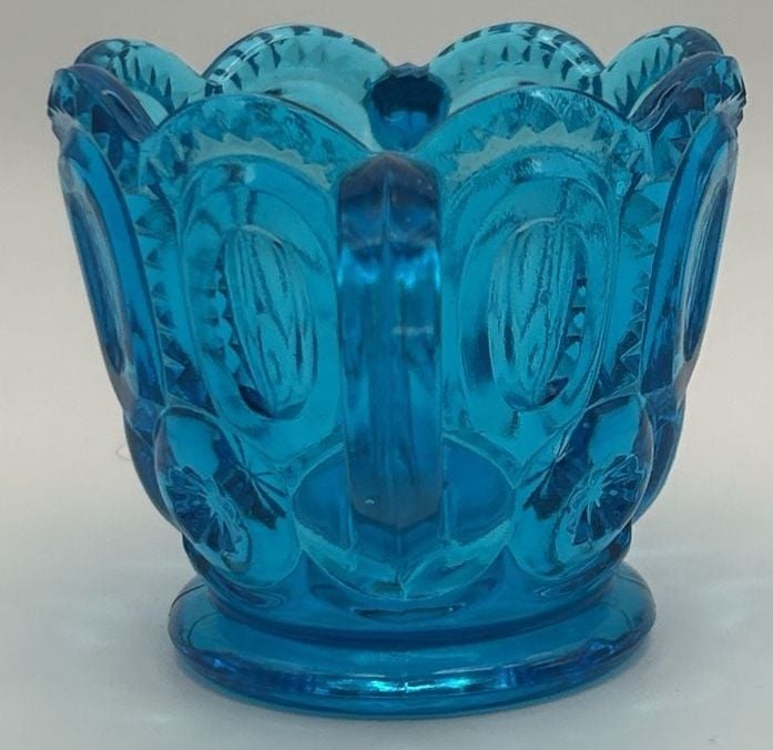 Vintage Blue LE Smith Moon And Stars Open Double Handled Sugar Bowl 4