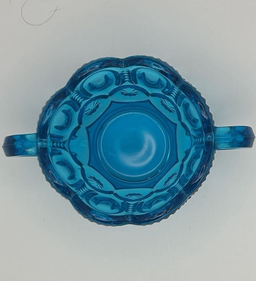 Vintage Blue LE Smith Moon And Stars Open Double Handled Sugar Bowl 5
