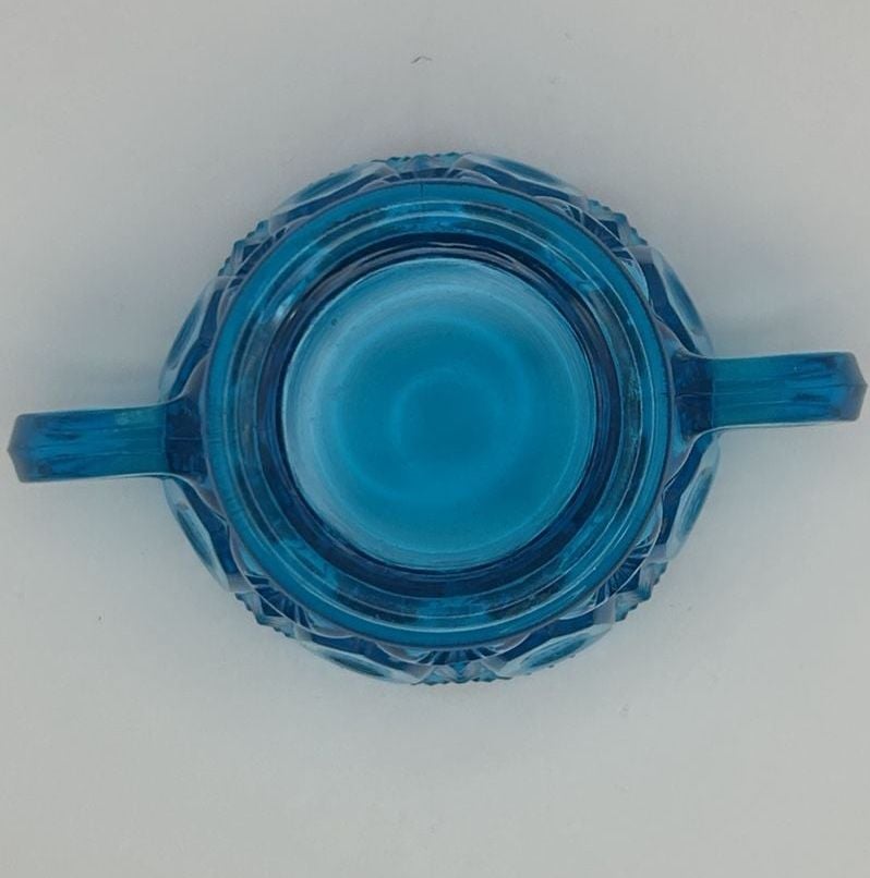 Vintage Blue LE Smith Moon And Stars Open Double Handled Sugar Bowl 6