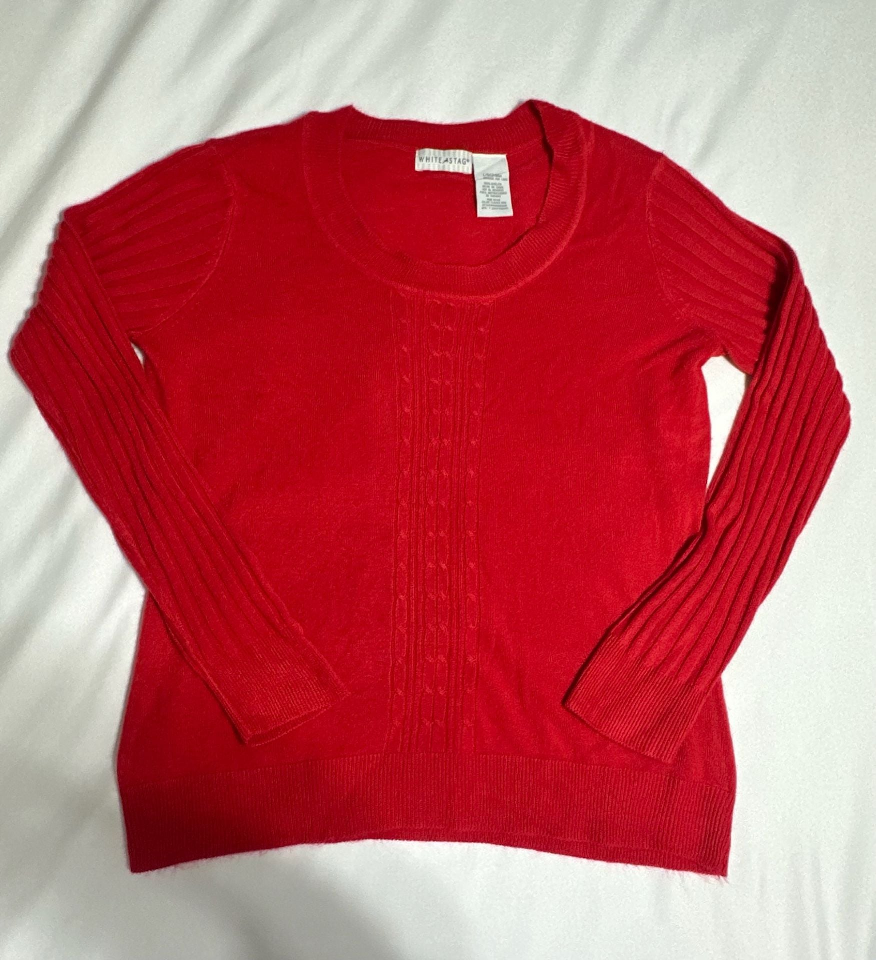White Stag Red Cable Knit Sweater Size L 2