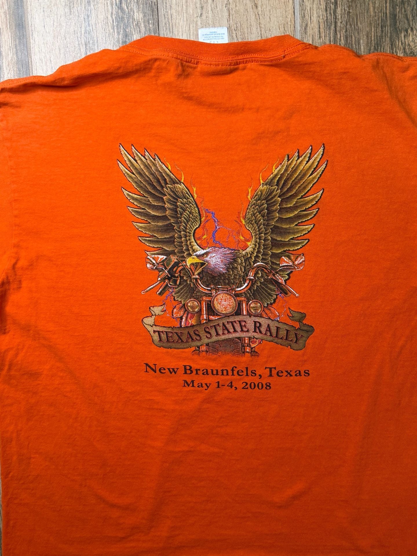 Y2K Texas State Rally 2008 T-Shirt Size L Orange Motorcycle American 2