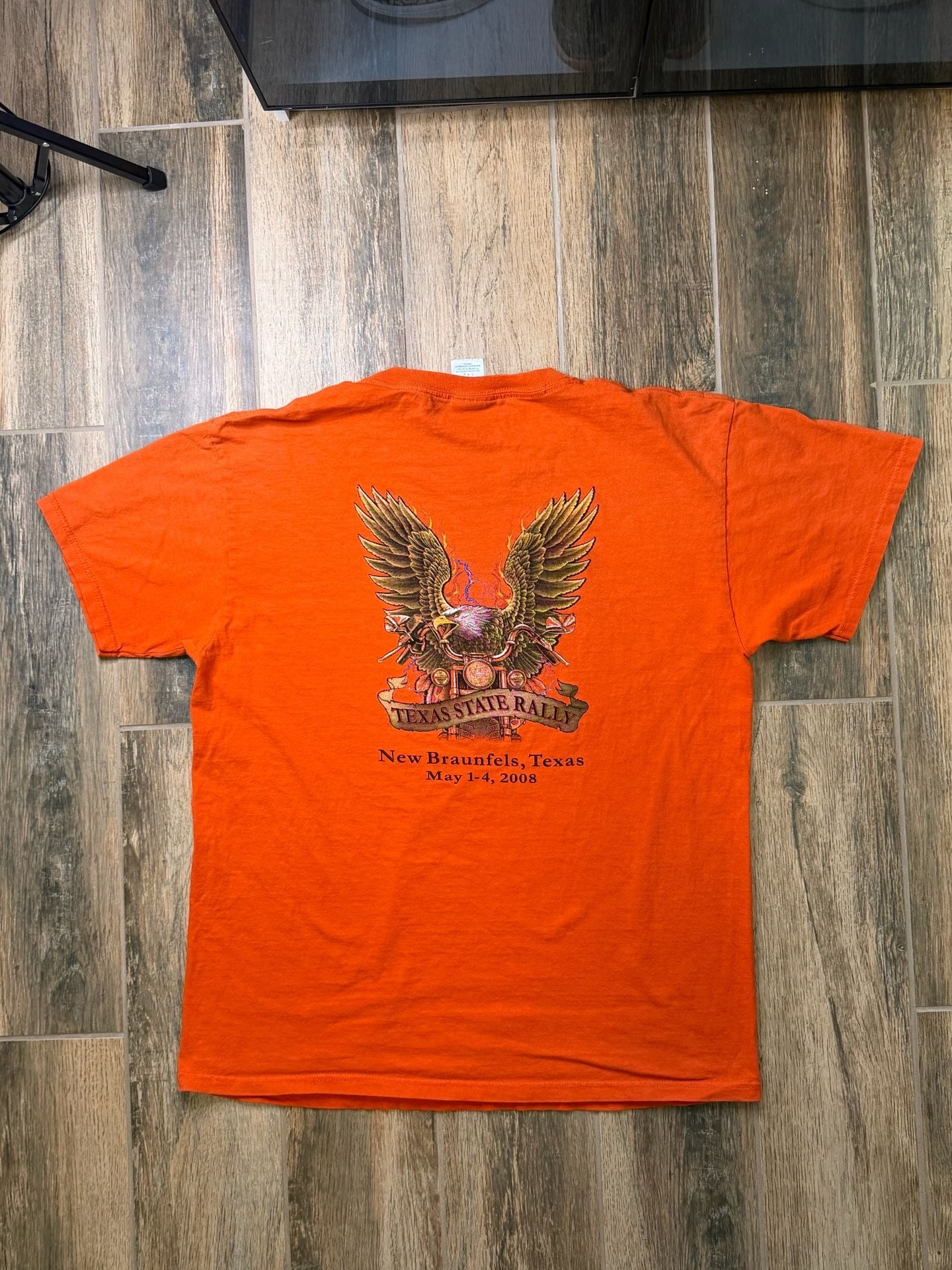 Y2K Texas State Rally 2008 T-Shirt Size L Orange Motorcycle American 3