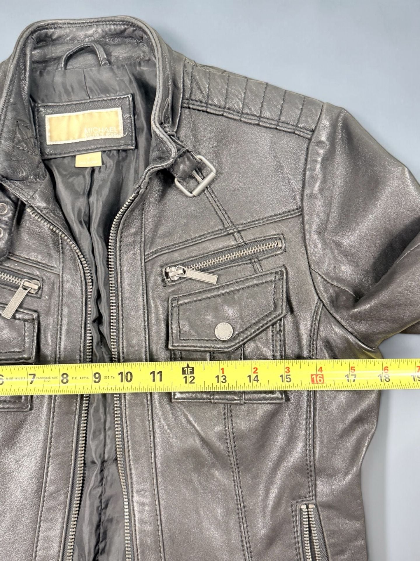 Women’s Vintage Michael Kors Leather Motorcycle Jacket Size S Black Biker Zip 7