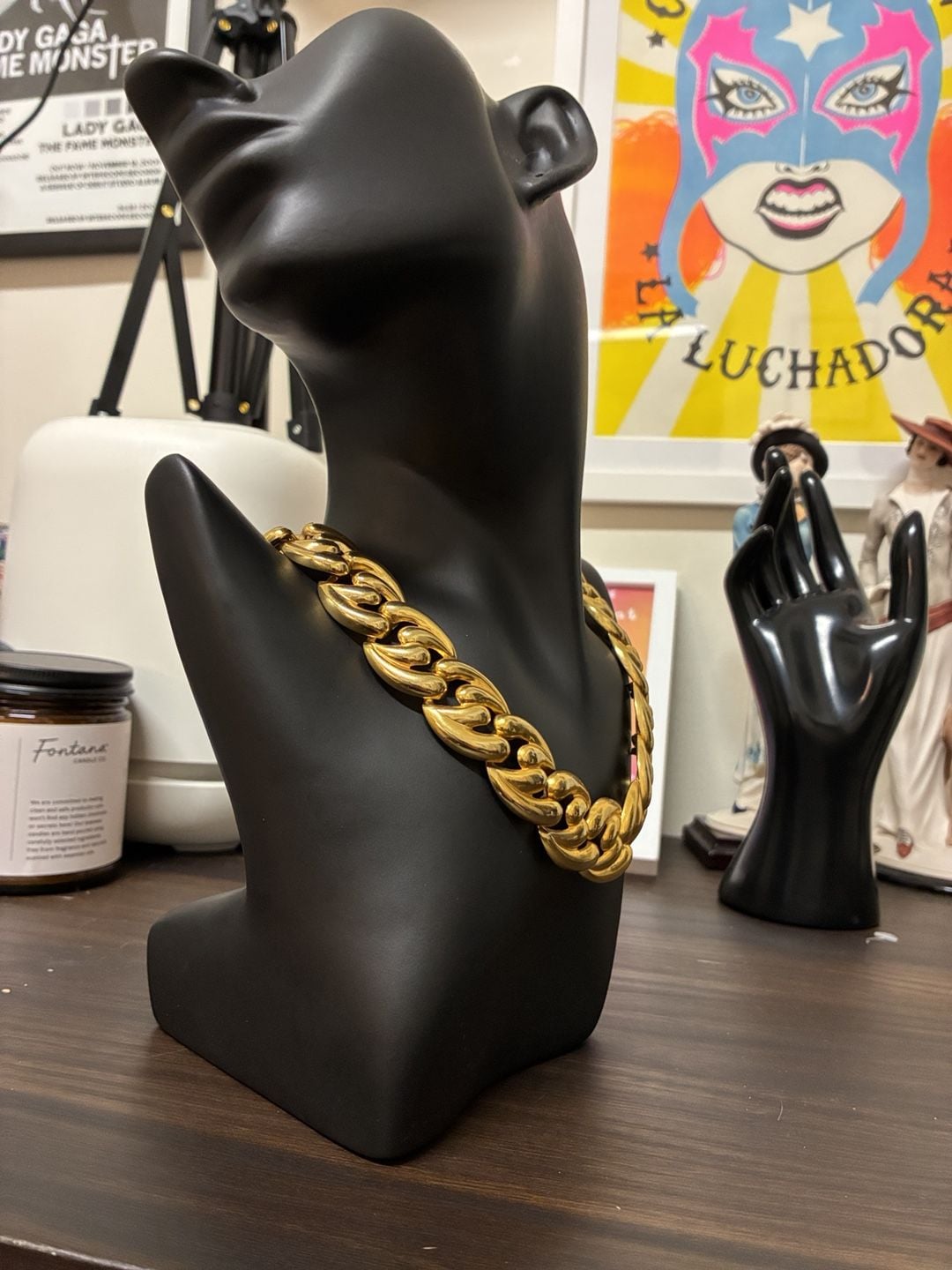 Vintage 1980s Chunky Gold Tone Statement Link Choker Necklace 4
