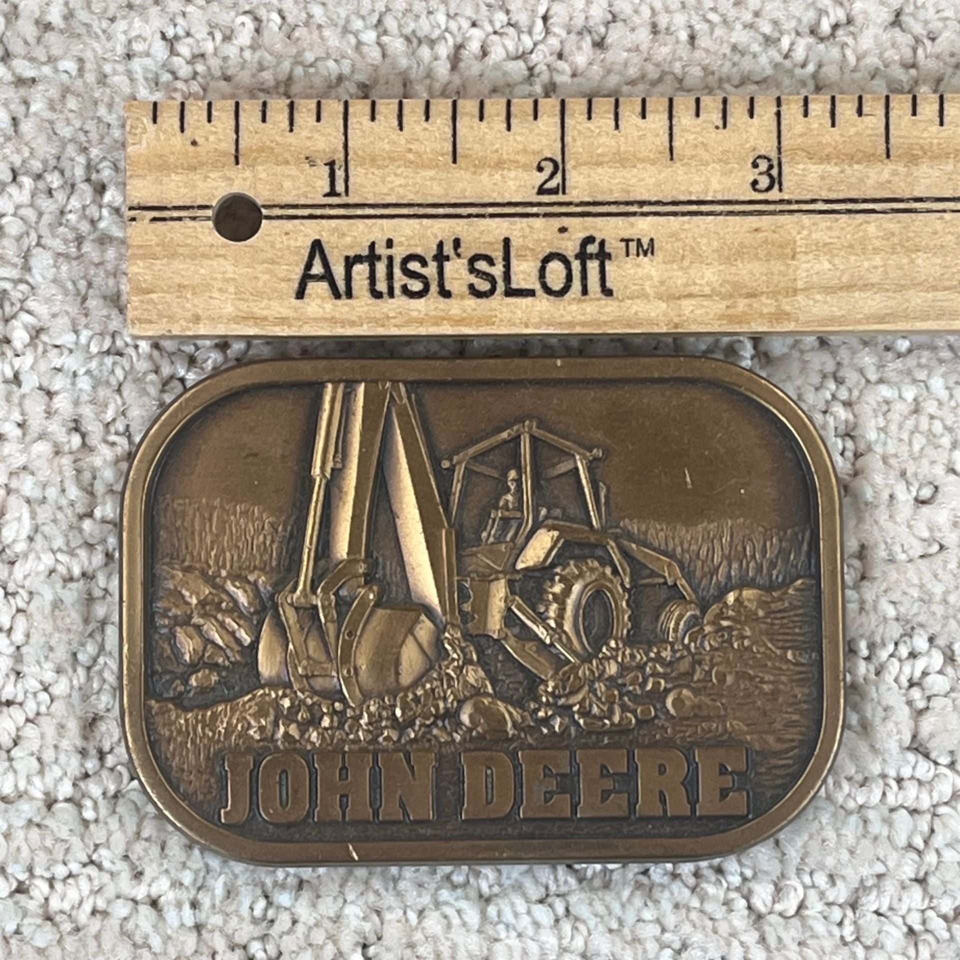 Vintage 1983 John Deere Backhoe Tractor Brass Belt Buckle 3