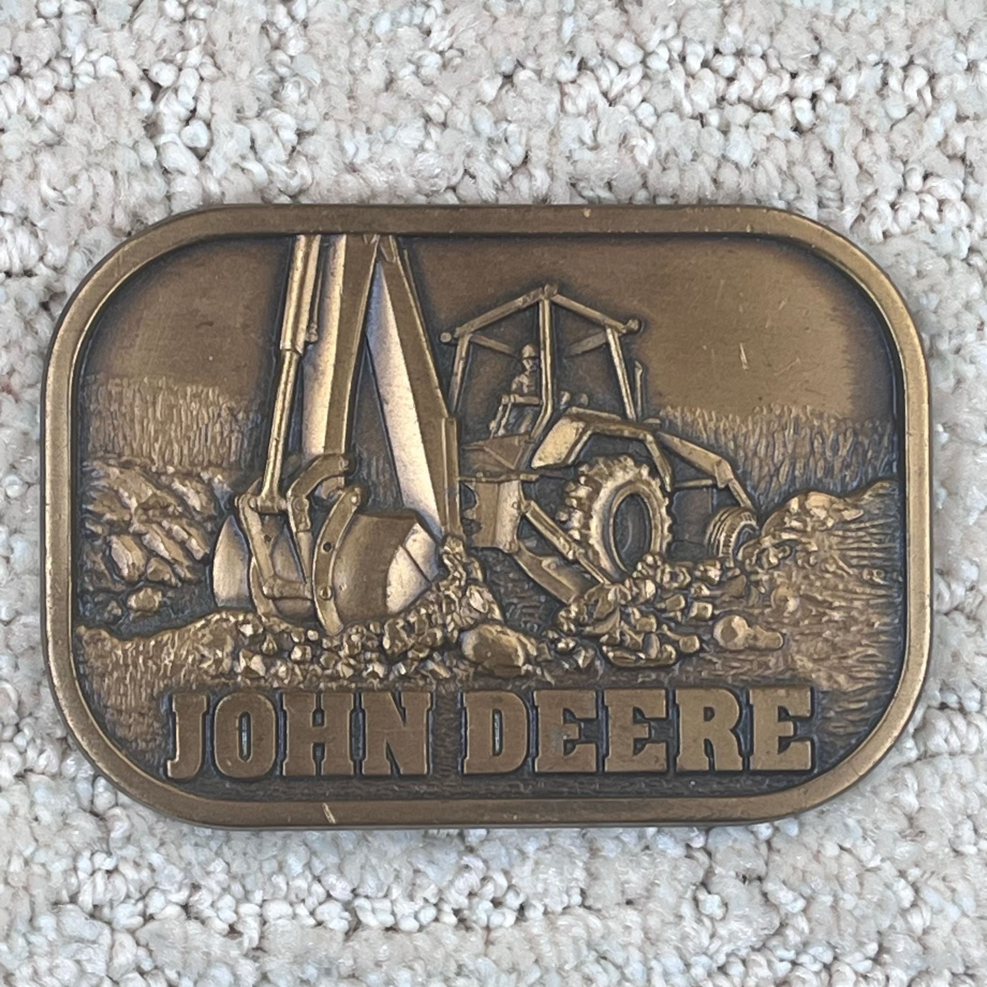 Vintage 1983 John Deere Backhoe Tractor Brass Belt Buckle 1