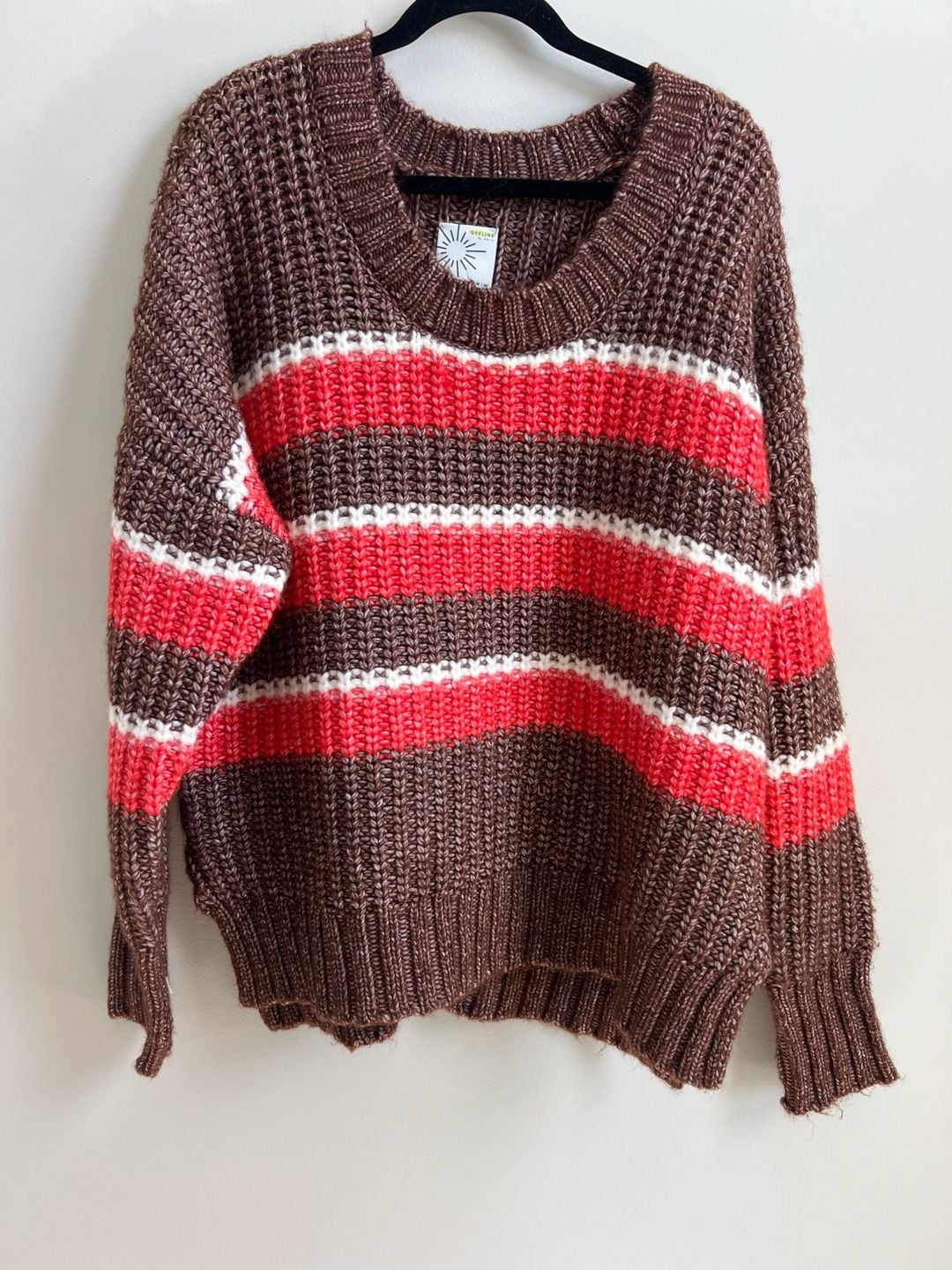 Aerie Offline Striped Knit Sweater Size M Brown Red White 2