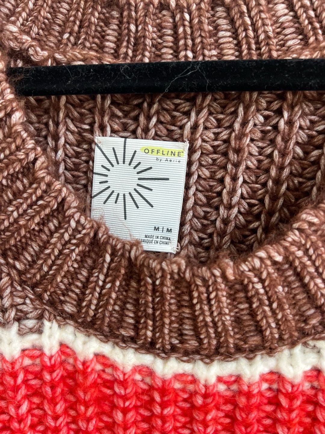 Aerie Offline Striped Knit Sweater Size M Brown Red White 3