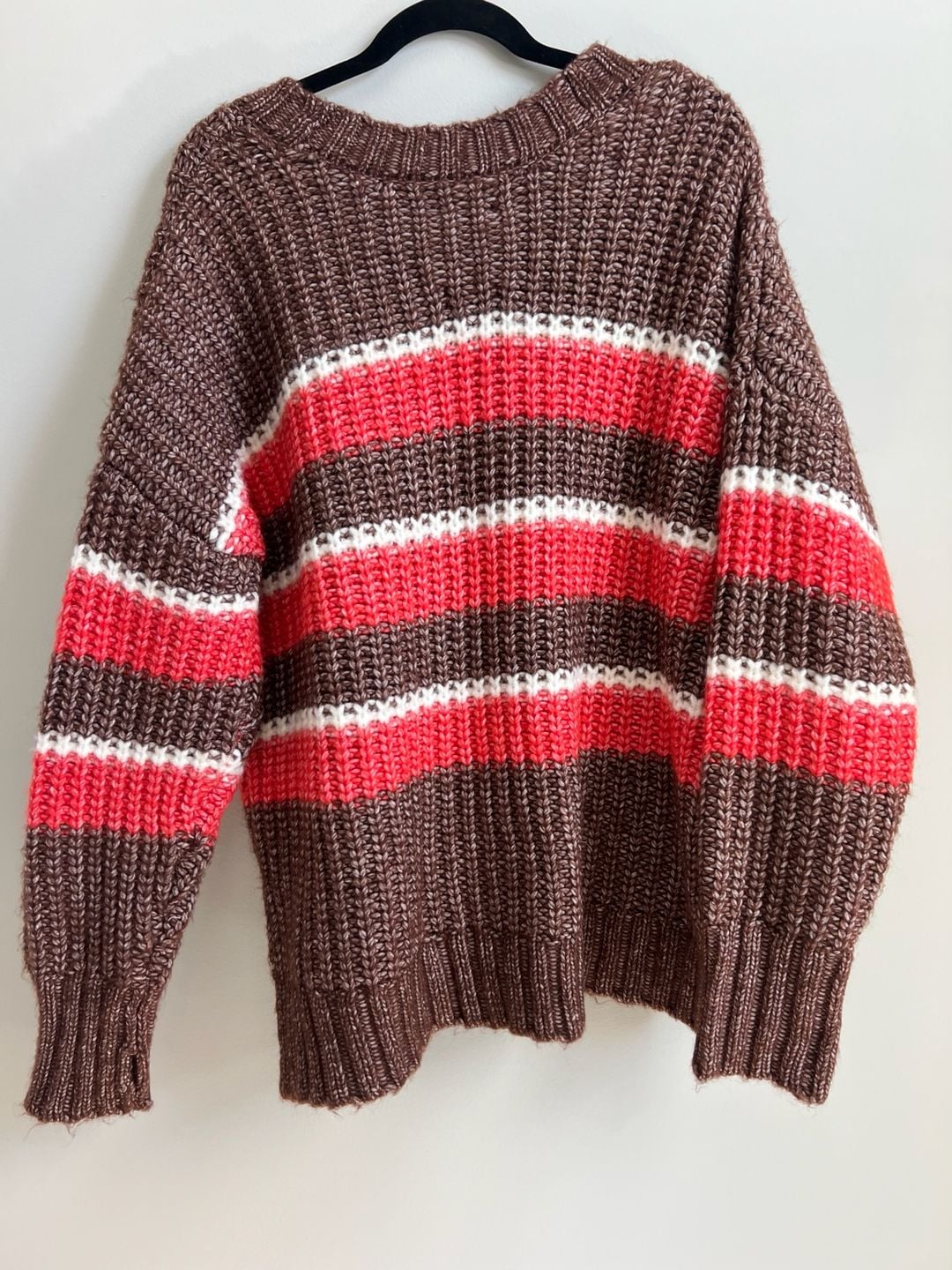 Aerie Offline Striped Knit Sweater Size M Brown Red White 4