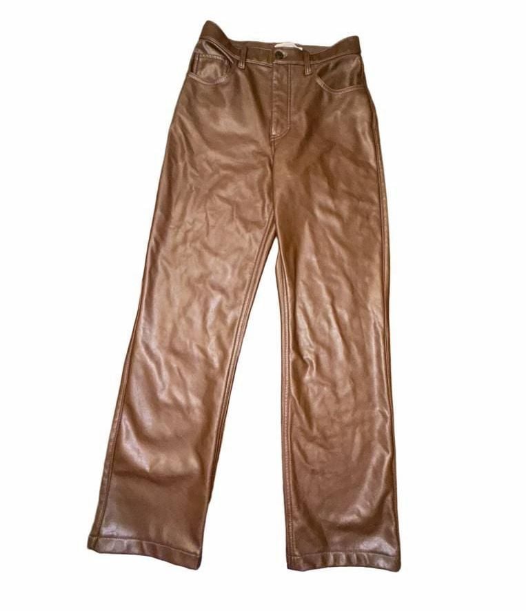 Abercrombie & Fitch Faux Leather Pants 27/4S Brown 90s Straight Ultra High Rise 2