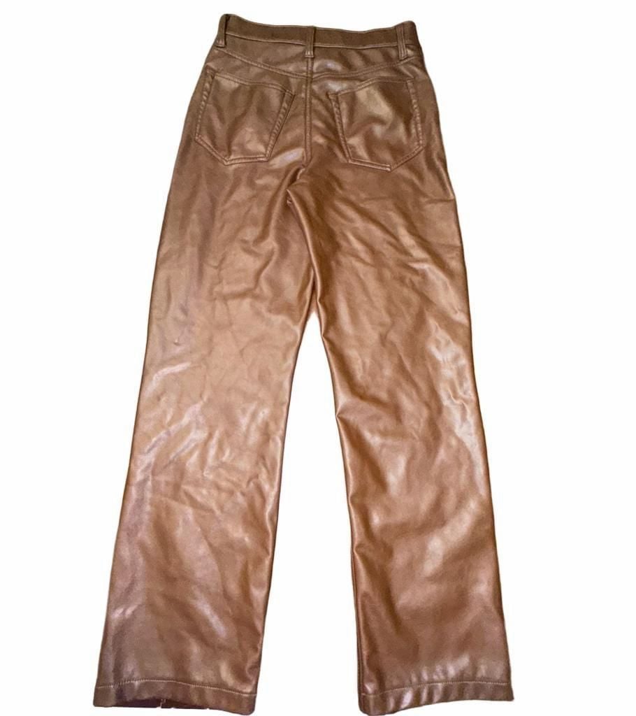 Abercrombie & Fitch Faux Leather Pants 27/4S Brown 90s Straight Ultra High Rise 3