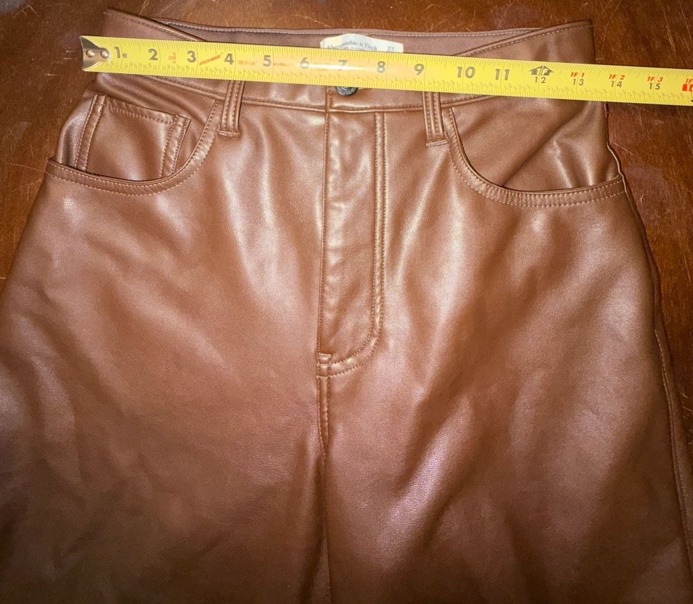 Abercrombie & Fitch Faux Leather Pants 27/4S Brown 90s Straight Ultra High Rise 7