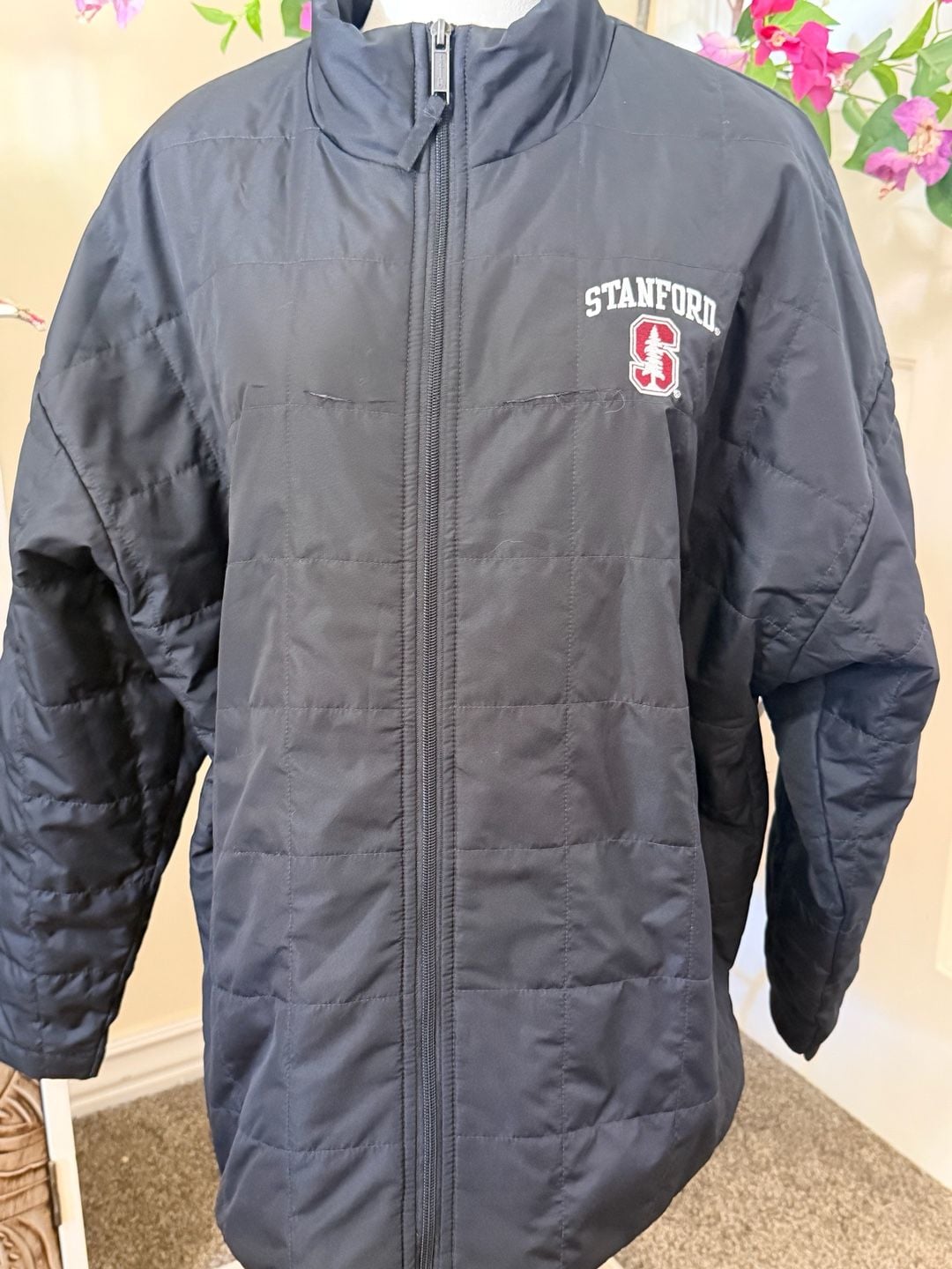 Champion Stanford Cardinal Full Zip Puffer Jacket Size L Black 1