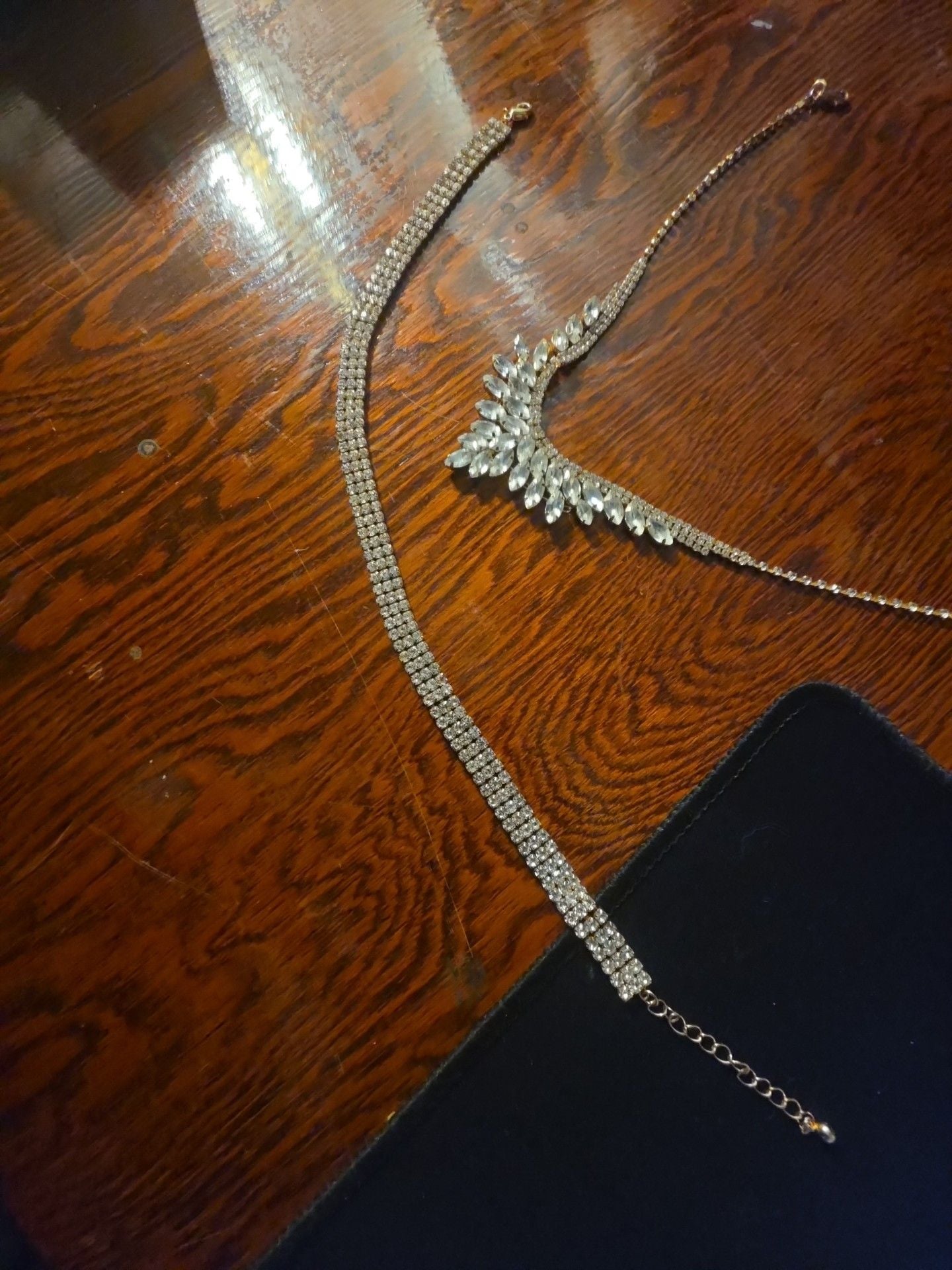 Unbranded Rhinestone Cluster Bib Necklace And Tennis Choker Set 3