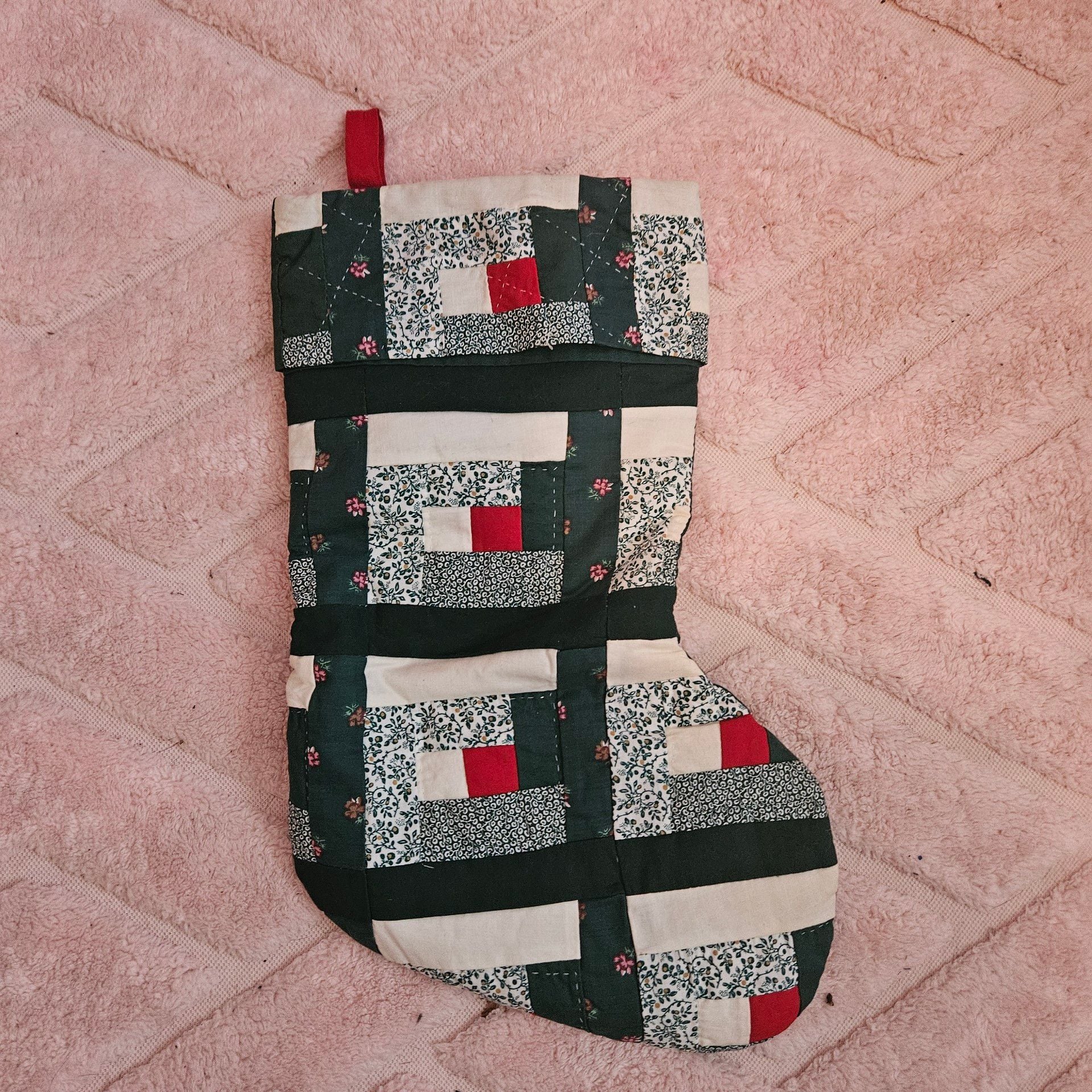 Vintage American Pacific Patchwork Quilted Christmas Stocking Log Cabin Country 1