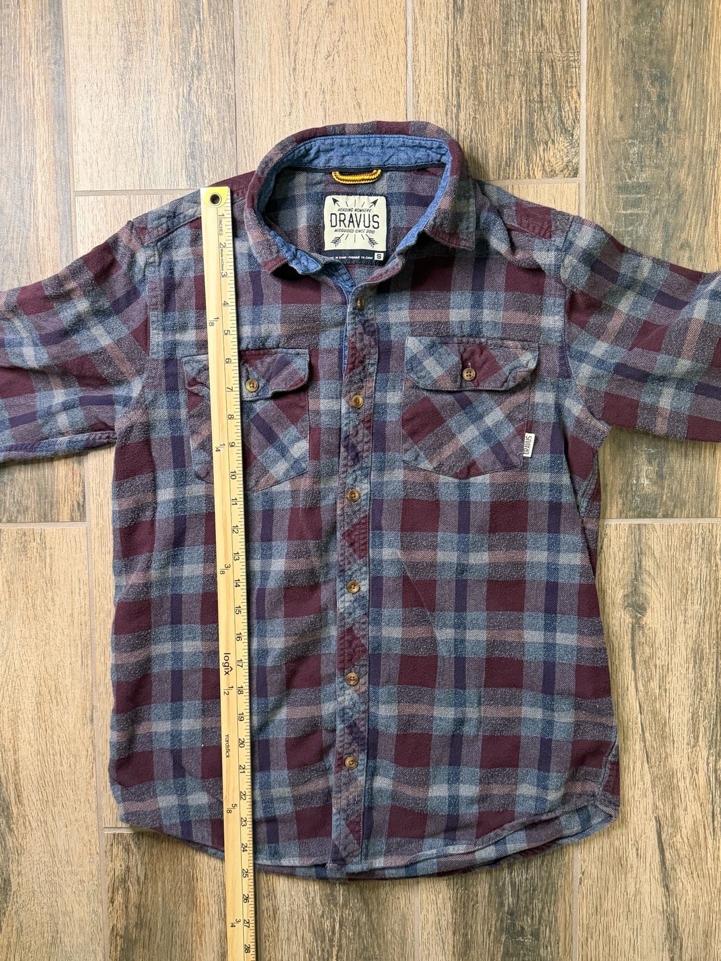 Dravus Plaid Long Sleeve Flannel Shirt Size S Burgundy Blue 5