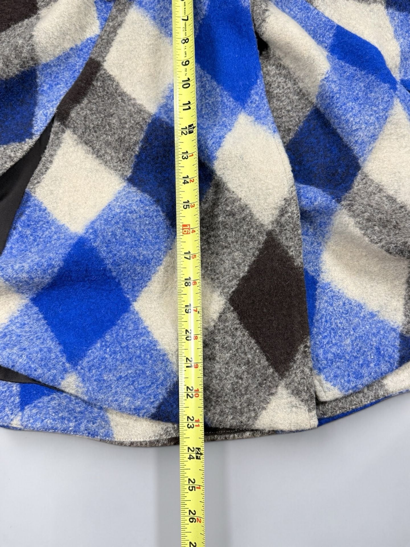Women’s Line & Dot Plaid Cape Size S Blue Black White Collared Poncho Jacket 7