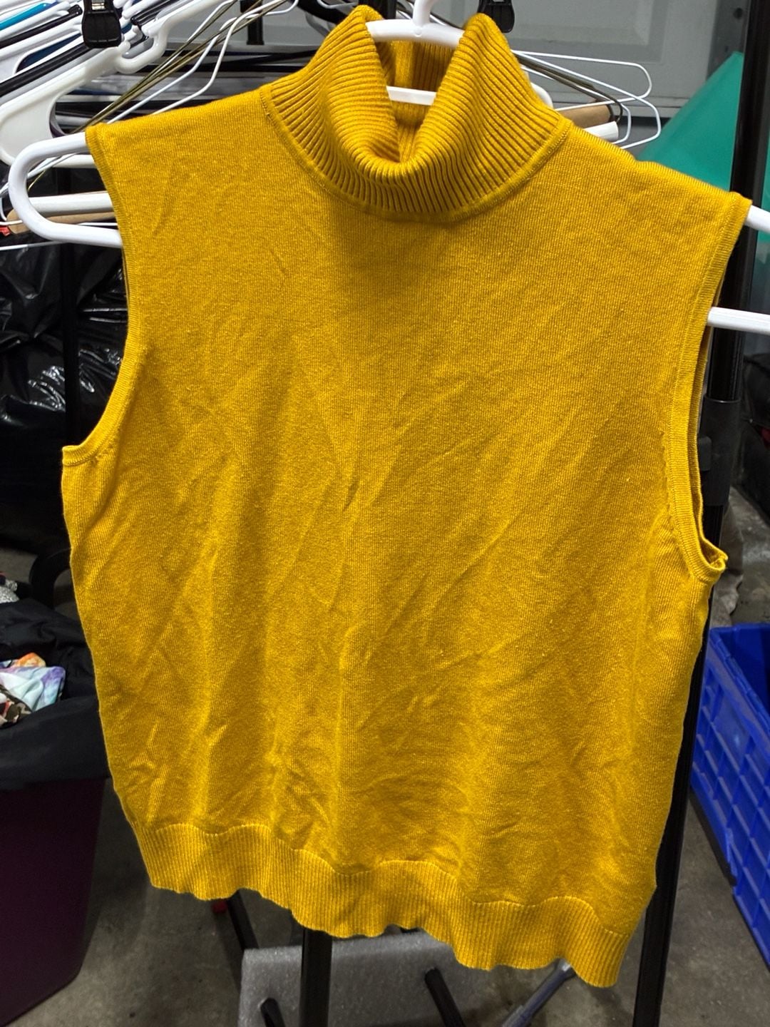 Cable & Gauge Sleeveless Turtleneck Sweater Size XL Mustard Yellow 2