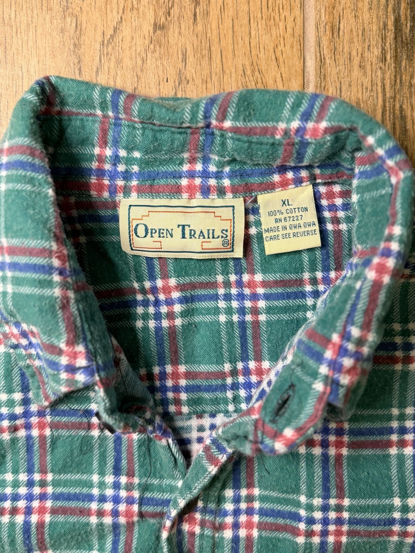 Vintage Open Trails Plaid Flannel Shirt Size XL Green Cotton Long Sleeve 3