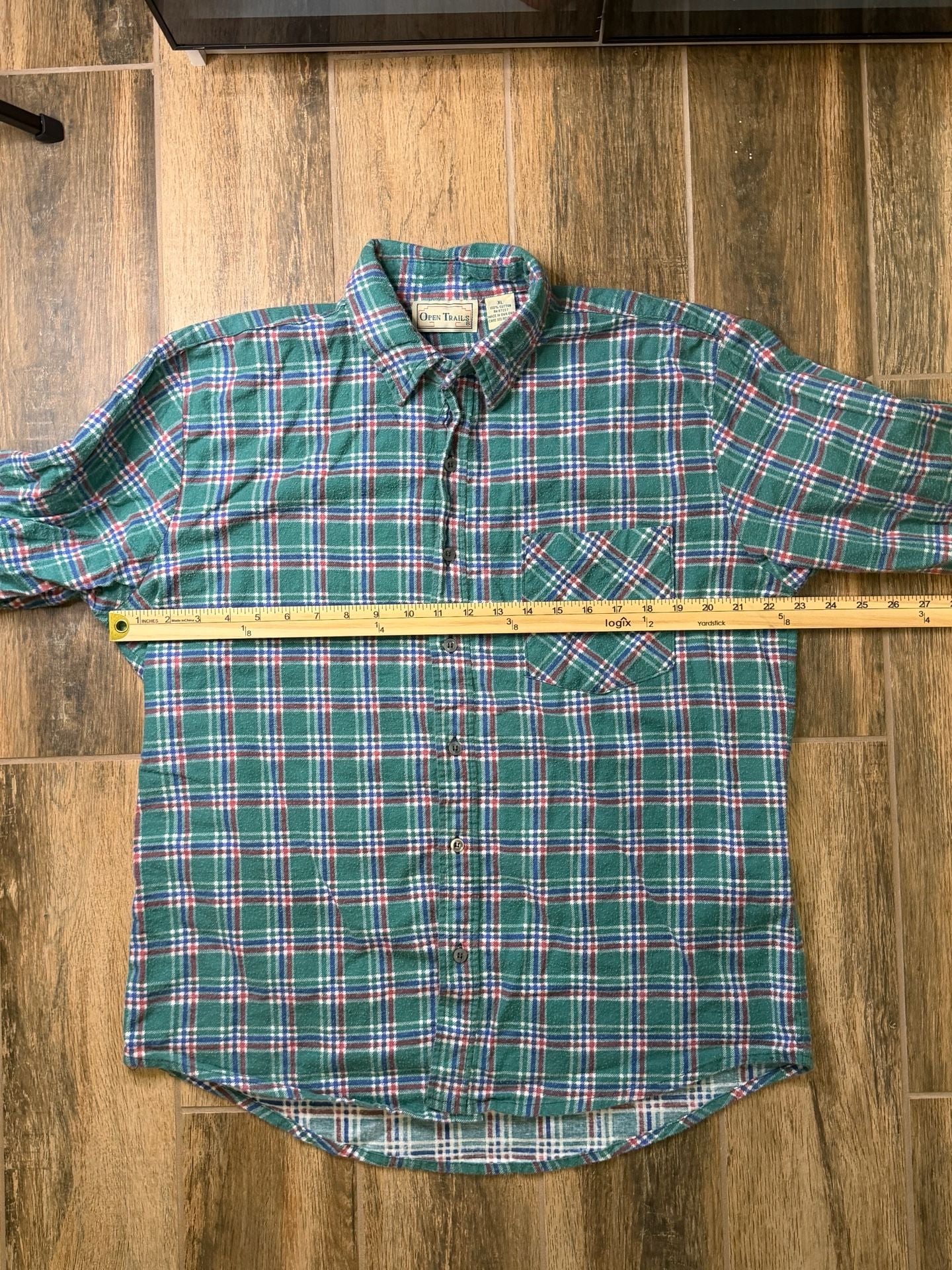 Vintage Open Trails Plaid Flannel Shirt Size XL Green Cotton Long Sleeve 4