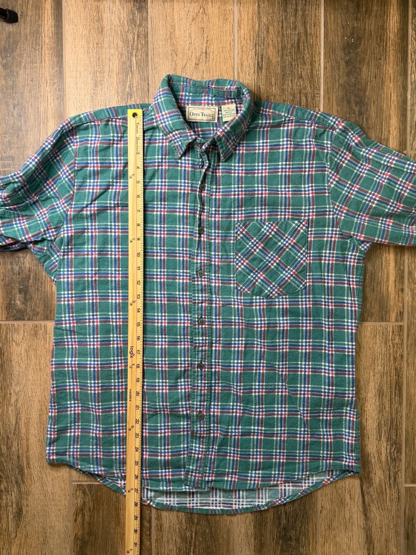 Vintage Open Trails Plaid Flannel Shirt Size XL Green Cotton Long Sleeve 5