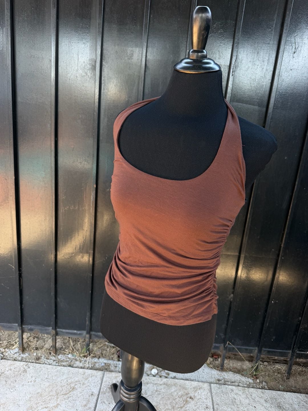 Reformation Halter Tank Top Size XS Brown Ruched Scoop Neck 3