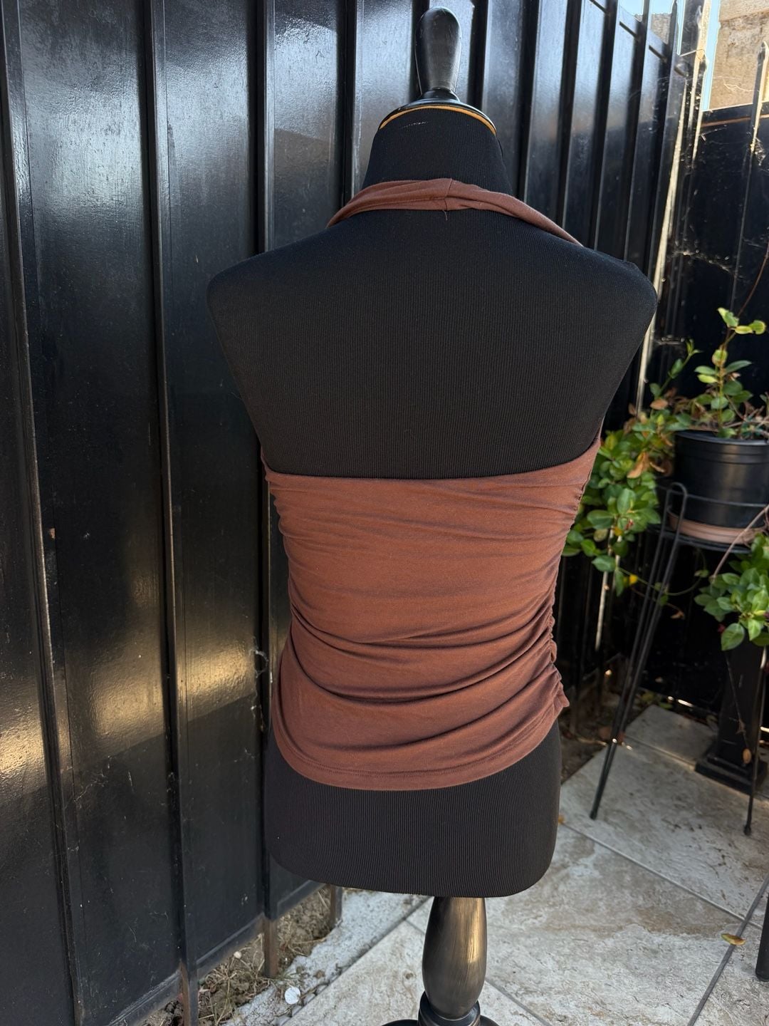 Reformation Halter Tank Top Size XS Brown Ruched Scoop Neck 4