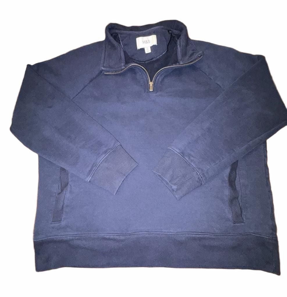 M&S Mens XL Navy Blue Quarter Zip Sweatshirt Cotton Pullover Mock Neck Casual 3