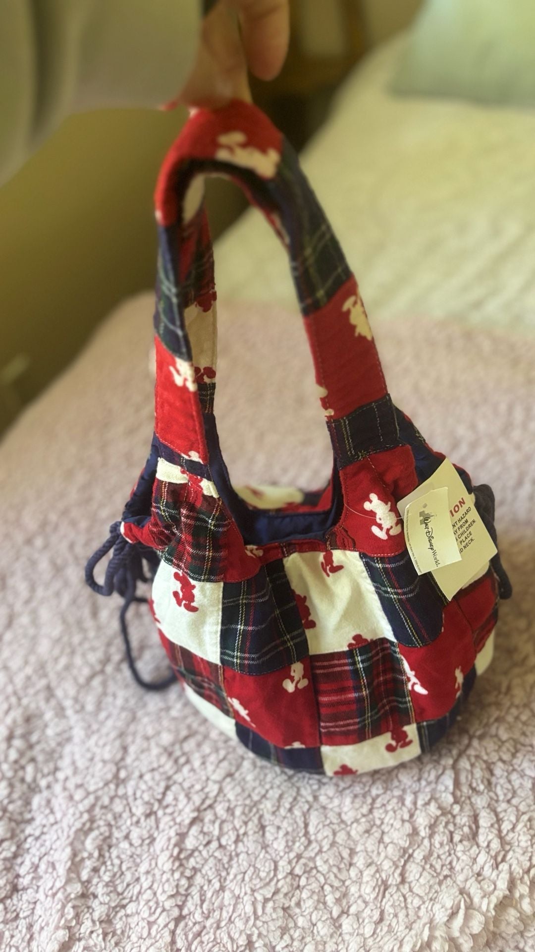 Walt Disney World Mickey Mouse Plaid Quilted Bucket Bag Purse 1