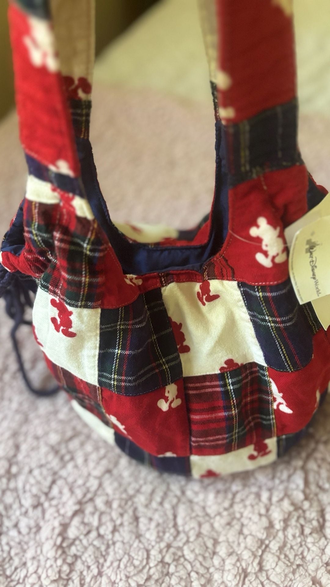 Walt Disney World Mickey Mouse Plaid Quilted Bucket Bag Purse 4