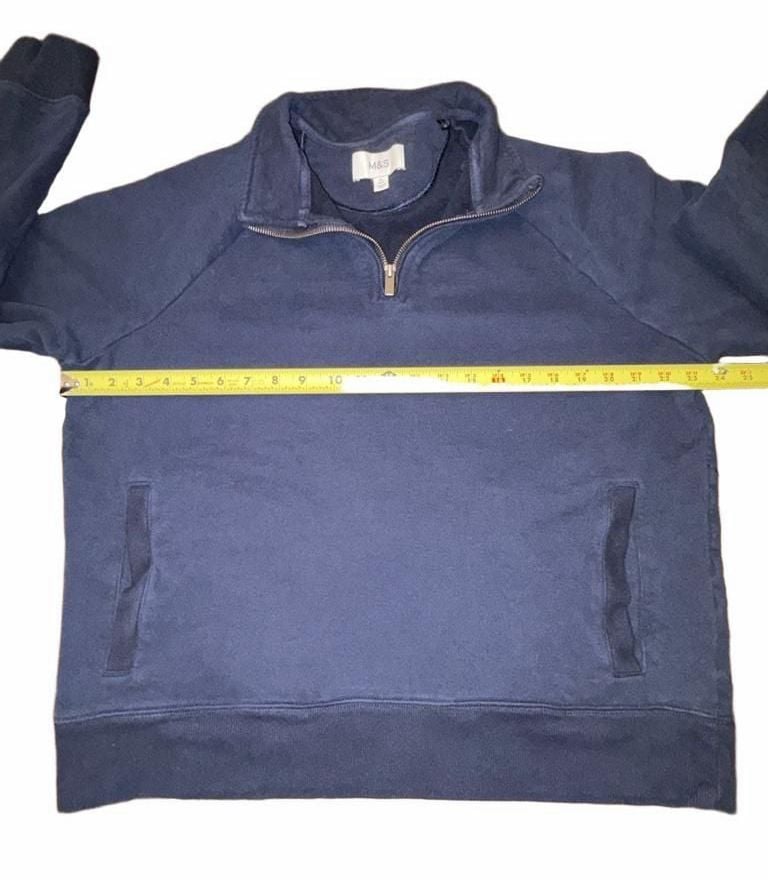 M&S Mens XL Navy Blue Quarter Zip Sweatshirt Cotton Pullover Mock Neck Casual 8