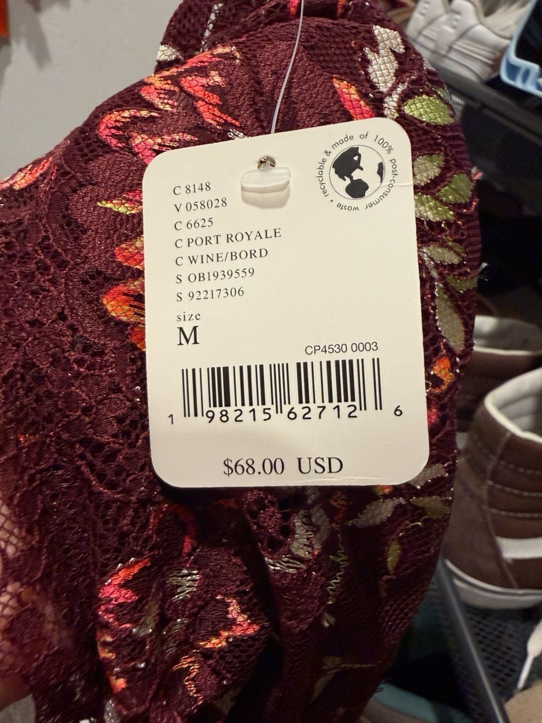 Free People Lace Crop Top Burgundy Floral 3